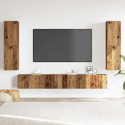4 Piece Wall-mounted TV Cabinet Set Old Wood Engineered Wood
