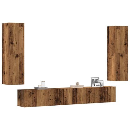 4 Piece Wall-mounted TV Cabinet Set Old Wood Engineered Wood