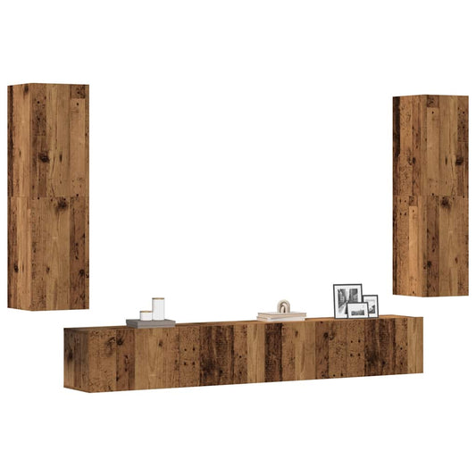 4 Piece Wall-mounted TV Cabinet Set Old Wood Engineered Wood
