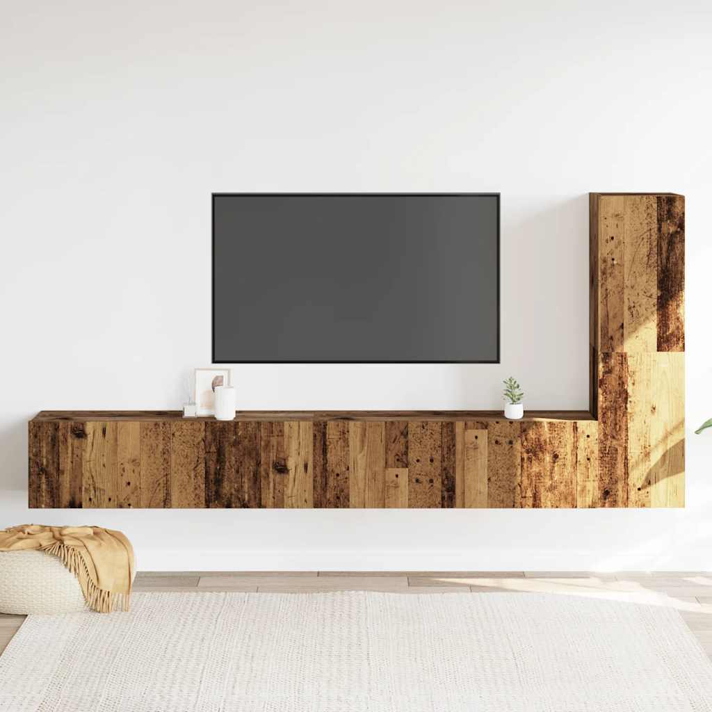 3 Piece Wall-mounted TV Cabinet Set Old Wood Engineered Wood