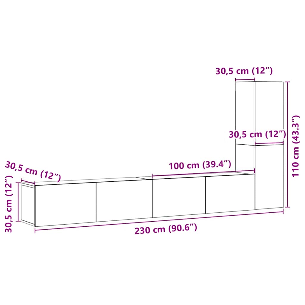 3 Piece Wall-mounted TV Cabinet Set Old Wood Engineered Wood