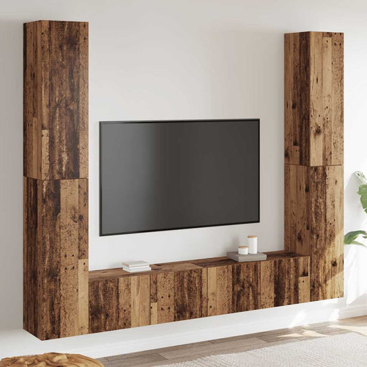 6 Piece Wall-mounted TV Cabinet Set Old Wood Engineered Wood