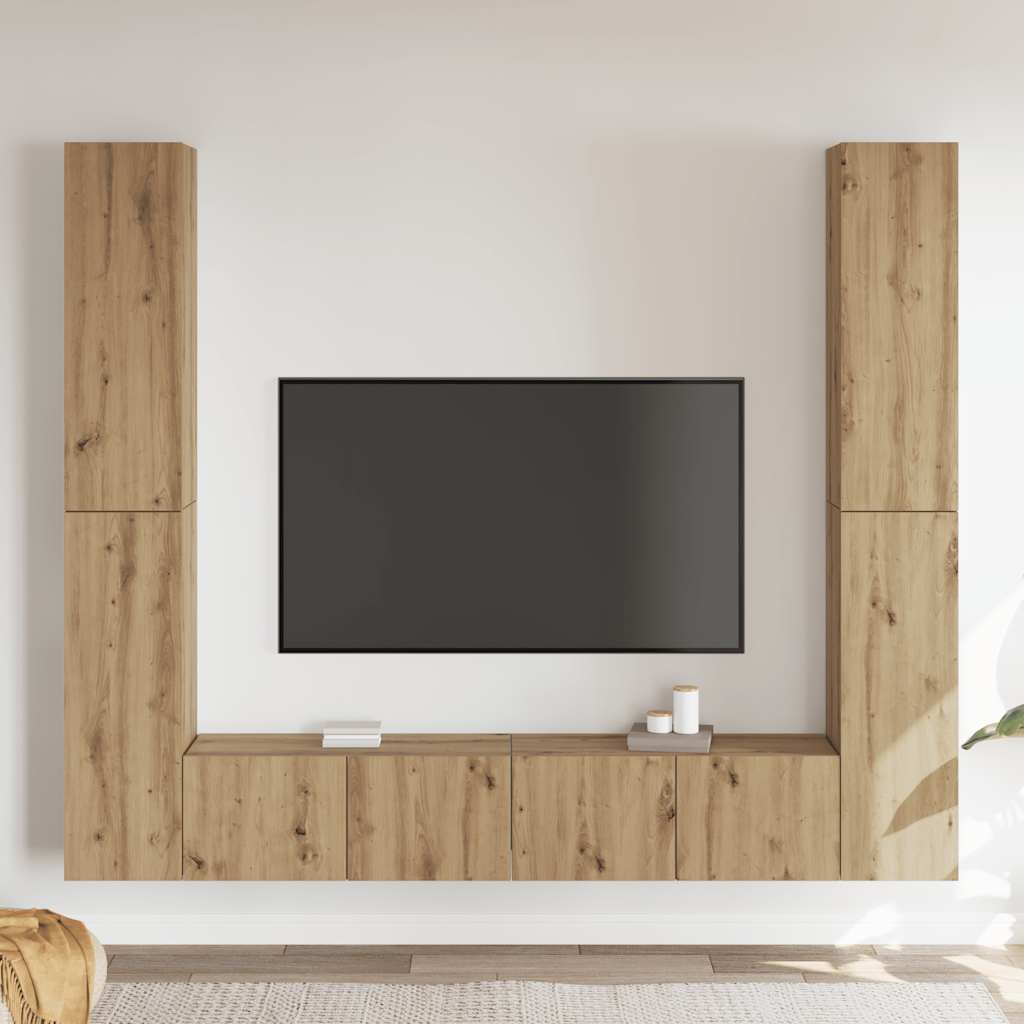 6 Piece Wall-mounted TV Cabinet Set Artisan Oak Engineered Wood