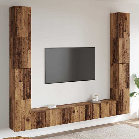 6 Piece Wall-mounted TV Cabinet Set Old Wood Engineered Wood