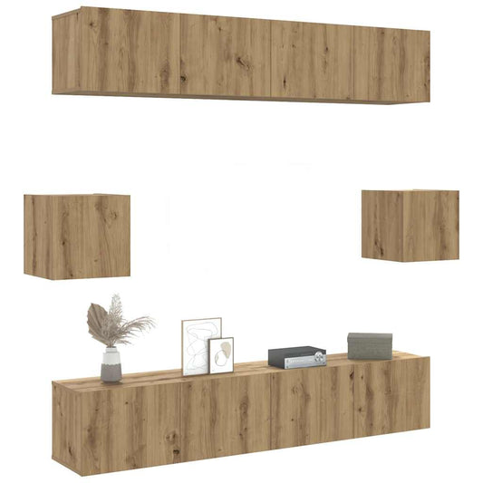 6 Piece TV Cabinet Set Wall-mounted Artisan Oak Engineered Wood