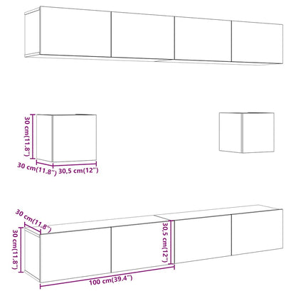 6 Piece TV Cabinet Set Wall-mounted Old Wood Engineered Wood
