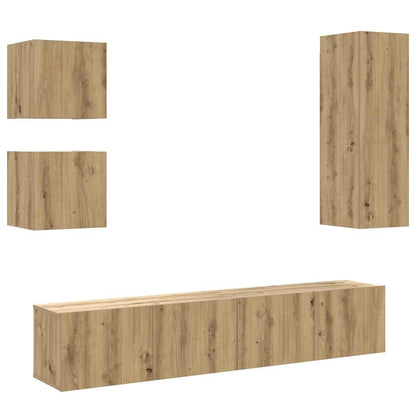 5 Piece TV Cabinet Set Wall-mounted Artisan Oak Engineered Wood