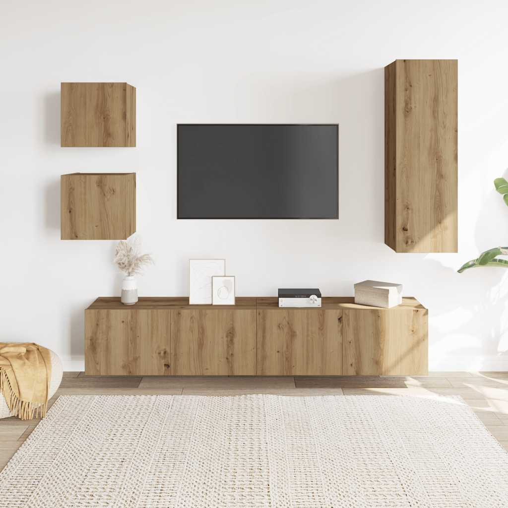 5 Piece TV Cabinet Set Wall-mounted Artisan Oak Engineered Wood