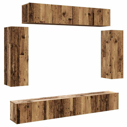 6 Piece TV Cabinet Set Wall-mounted Old Wood Engineered Wood