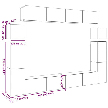 8 Piece TV Cabinet Set Wall-mounted Old Wood Engineered Wood