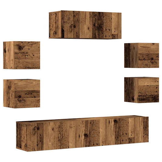 7 Piece TV Cabinet Set Wall-mounted Old Wood Engineered Wood