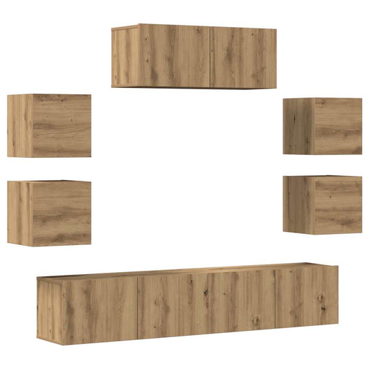 7 Piece TV Cabinet Set Wall-mounted Artisan Oak Engineered Wood