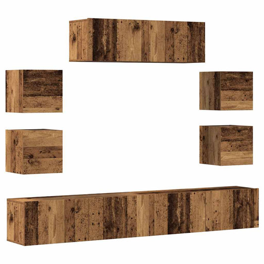 7 Piece TV Cabinet Set Wall-mounted Old Wood Engineered Wood