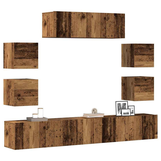 7 Piece TV Cabinet Set Wall-mounted Old Wood Engineered Wood