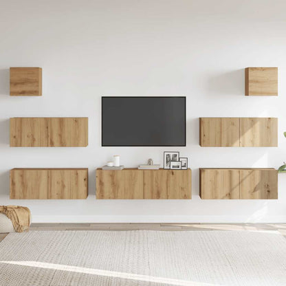 7 Piece TV Cabinet Set Wall-mounted Artisan Oak Engineered Wood