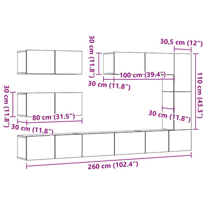 7 Piece TV Cabinet Set Wall-mounted Artisan Oak Engineered Wood