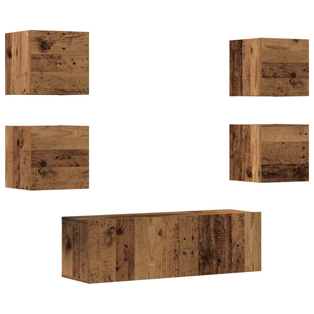 5 Piece TV Cabinet Set Wall-mounted Old Wood Engineered Wood