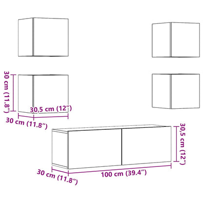 5 Piece TV Cabinet Set Wall-mounted Artisan Oak Engineered Wood