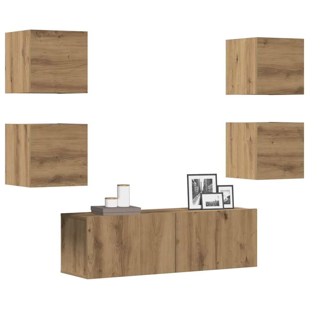 5 Piece TV Cabinet Set Wall-mounted Artisan Oak Engineered Wood