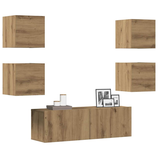 5 Piece TV Cabinet Set Wall-mounted Artisan Oak Engineered Wood