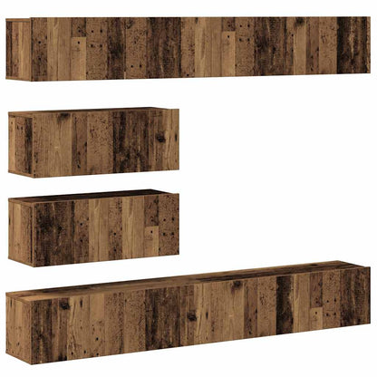 6 Piece TV Cabinet Set Wall-mounted Old Wood Engineered Wood