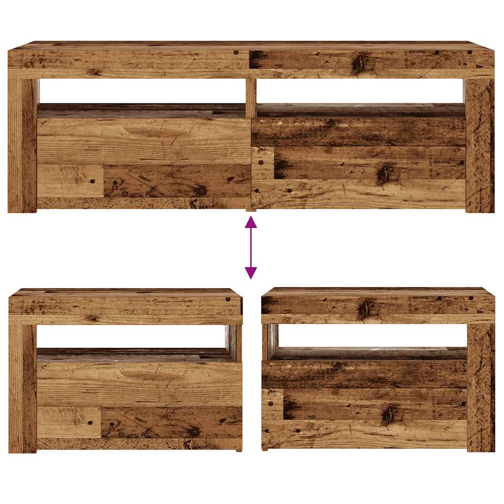 Bedside Cabinets 2 pcs with LEDs Old Wood 60x35x40 cm