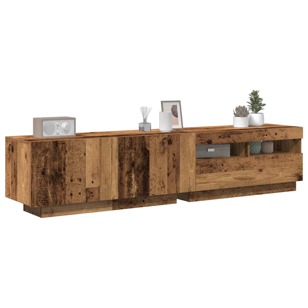 TV Cabinet with LED Lights Old Wood 180x35x40 cm Engineered Wood