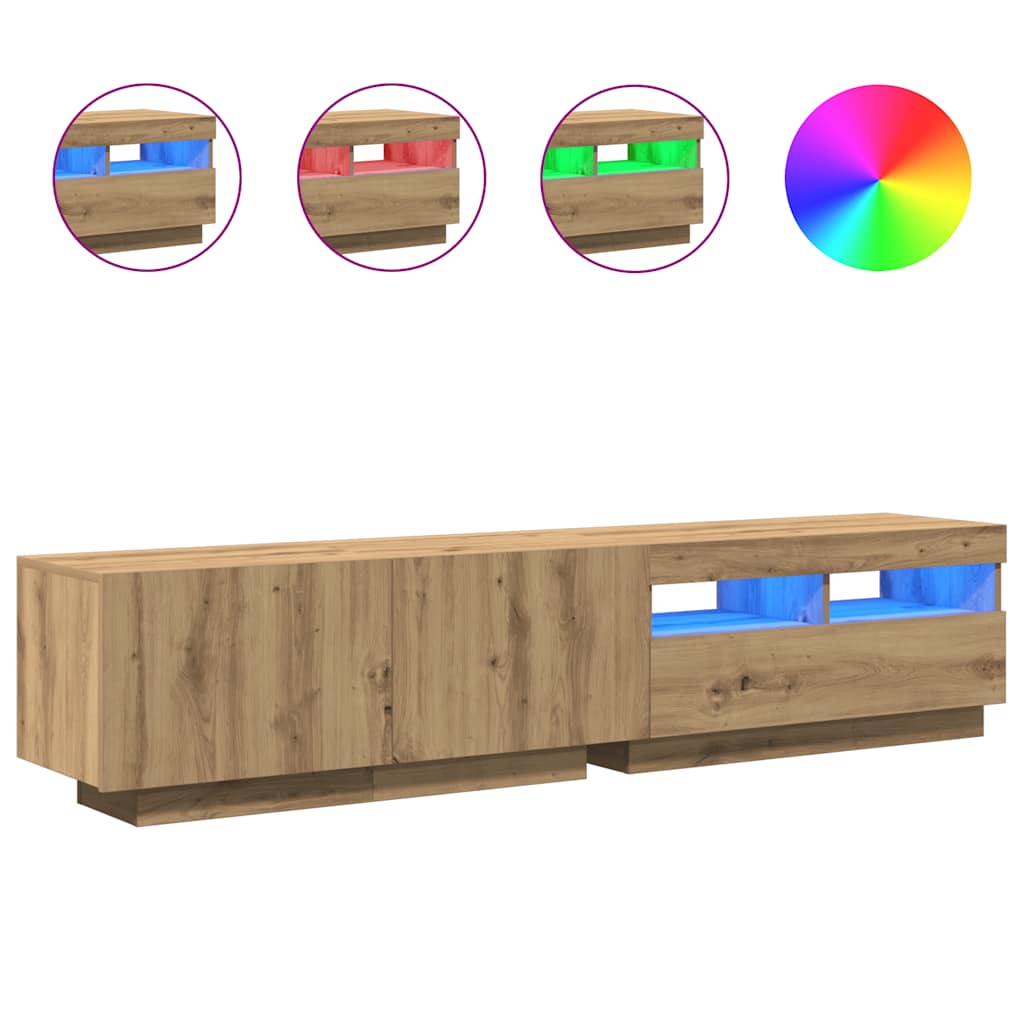 TV Cabinet with LED Lights Artisan Oak 180x35x40 cm Engineered Wood