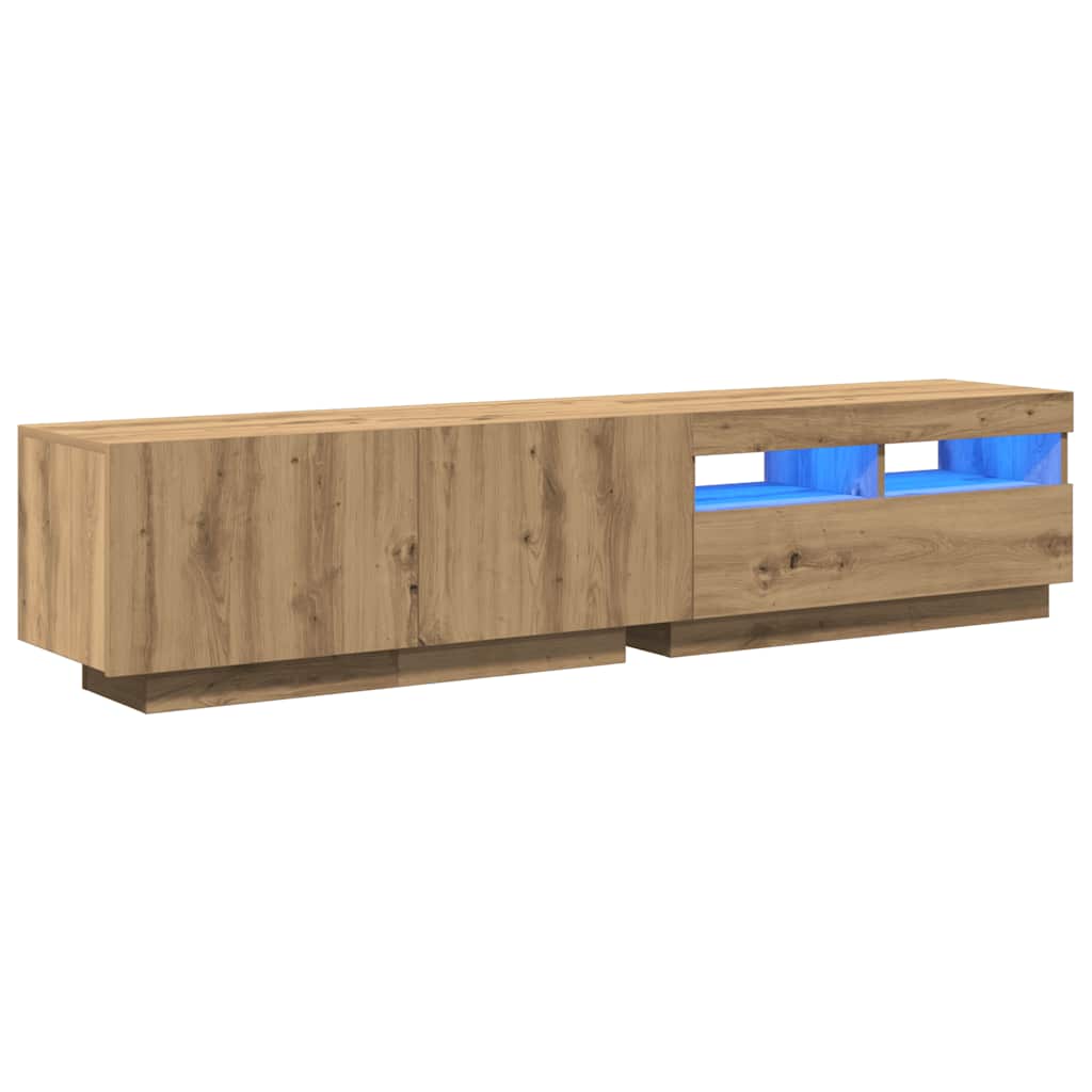 TV Cabinet with LED Lights Artisan Oak 180x35x40 cm Engineered Wood