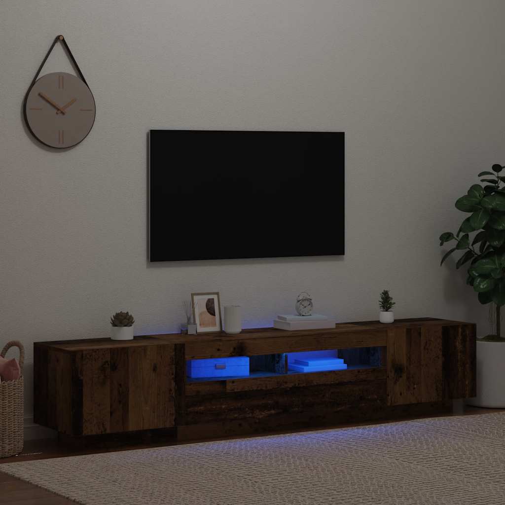 TV Cabinet with LED Lights Old Wood 200x35x40 cm Engineered Wood