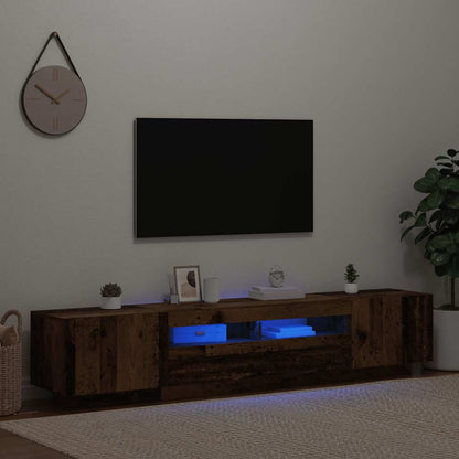 TV Cabinet with LED Lights Old Wood 200x35x40 cm Engineered Wood