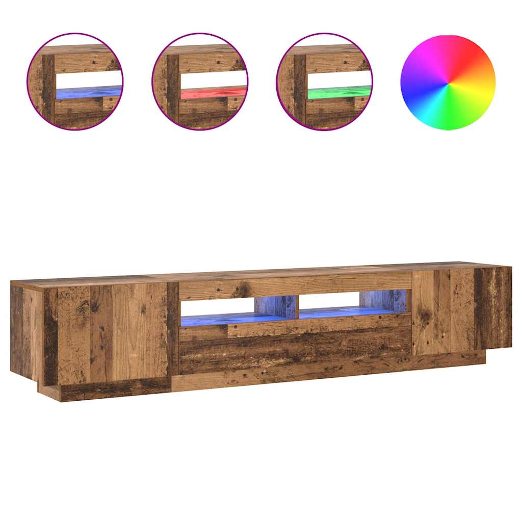 TV Cabinet with LED Lights Old Wood 200x35x40 cm Engineered Wood