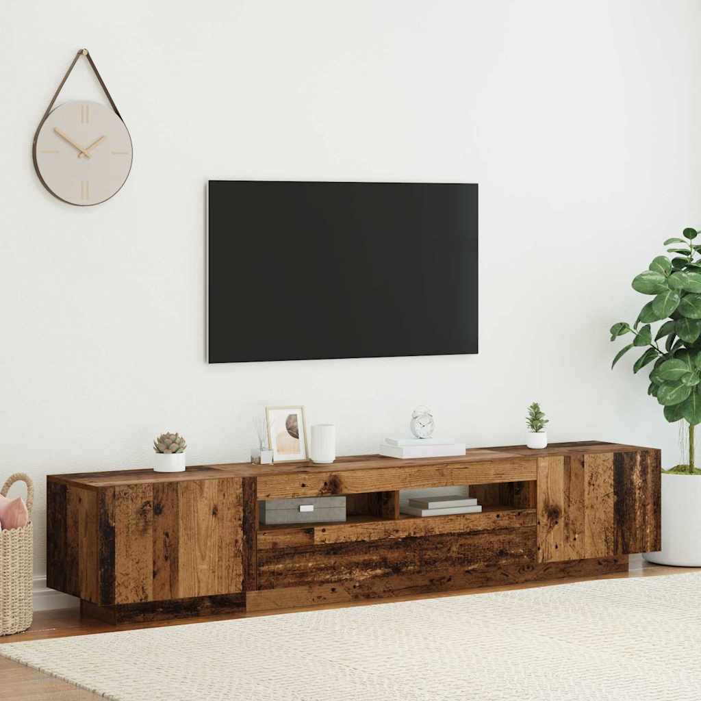 TV Cabinet with LED Lights Old Wood 200x35x40 cm Engineered Wood