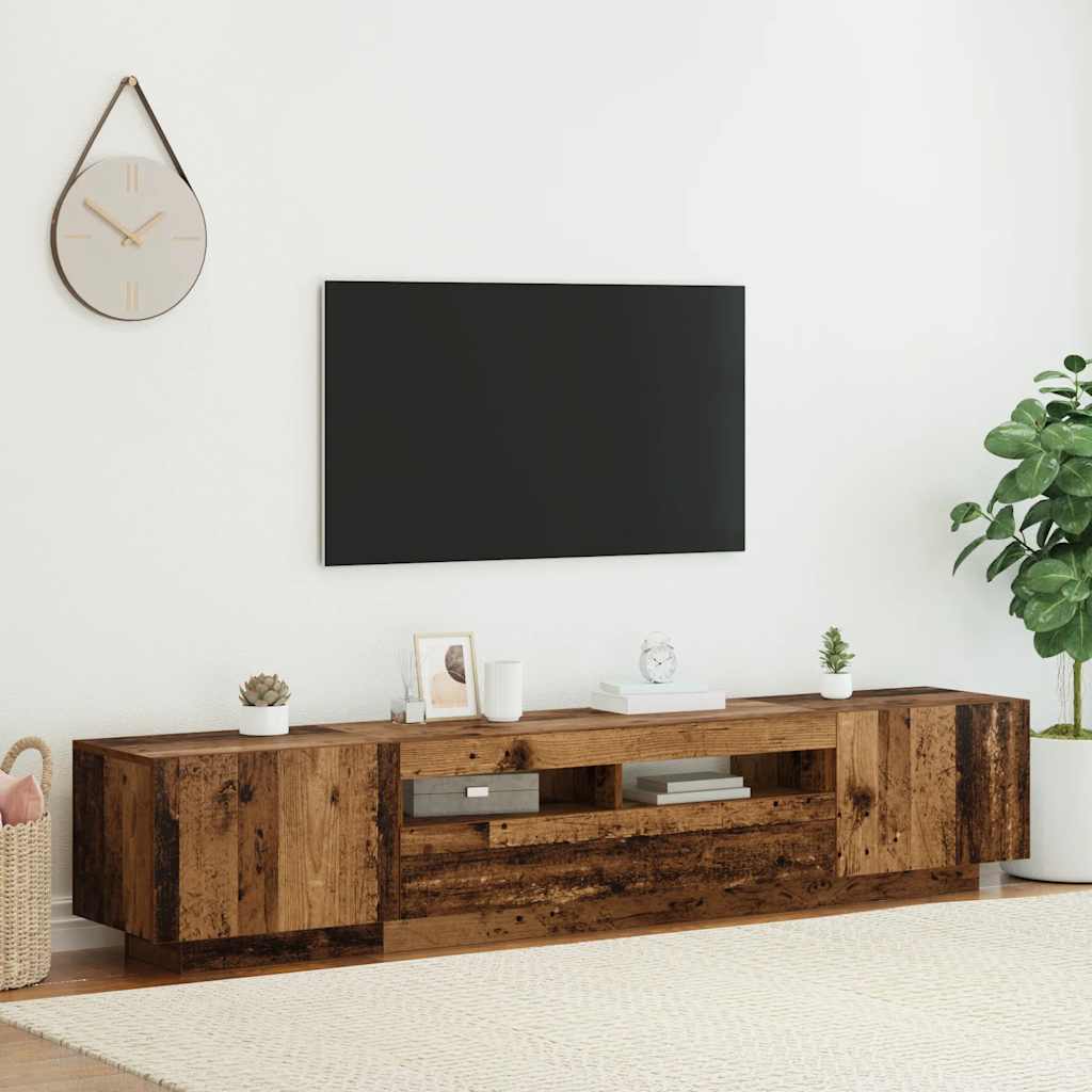 TV Cabinet with LED Lights Old Wood 200x35x40 cm Engineered Wood