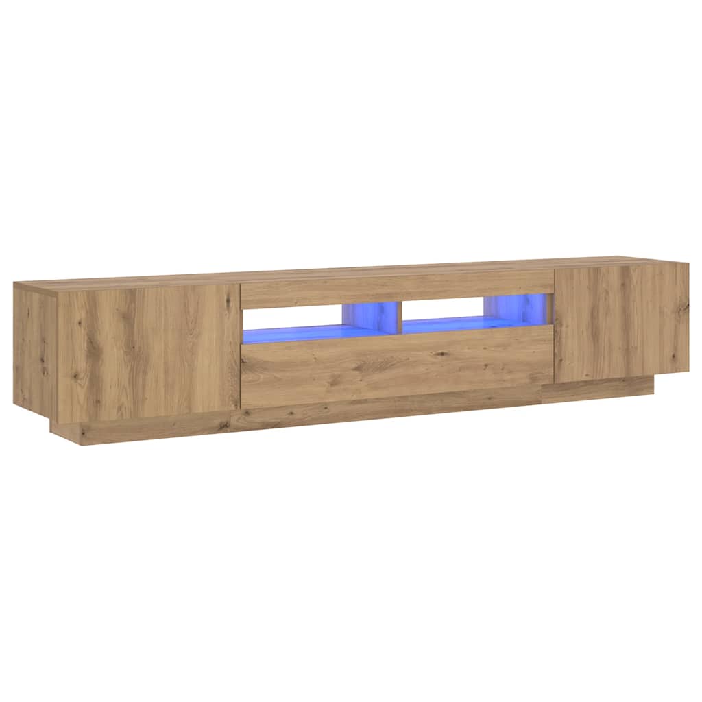 TV Cabinet with LED Lights Artisan Oak 200x35x40 cm Engineered Wood