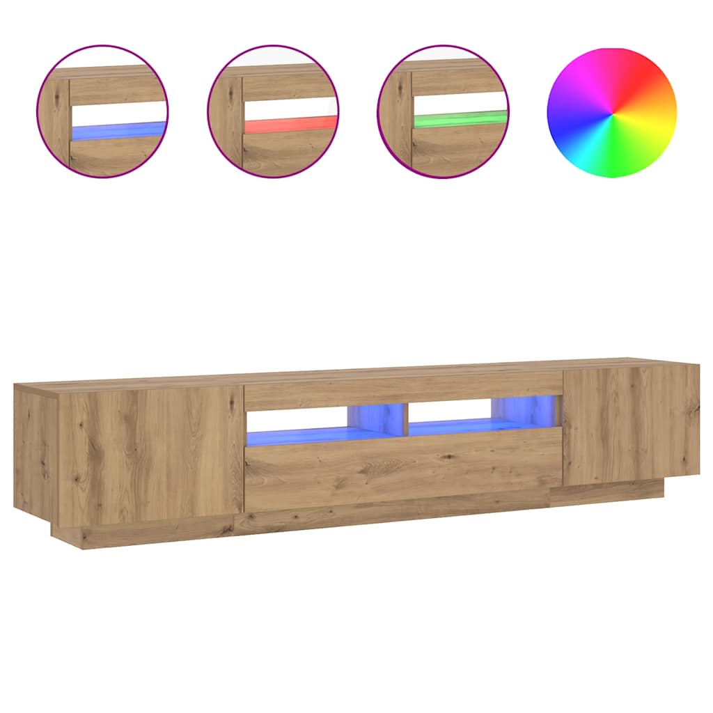 TV Cabinet with LED Lights Artisan Oak 200x35x40 cm Engineered Wood