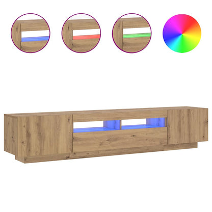 TV Cabinet with LED Lights Artisan Oak 200x35x40 cm Engineered Wood