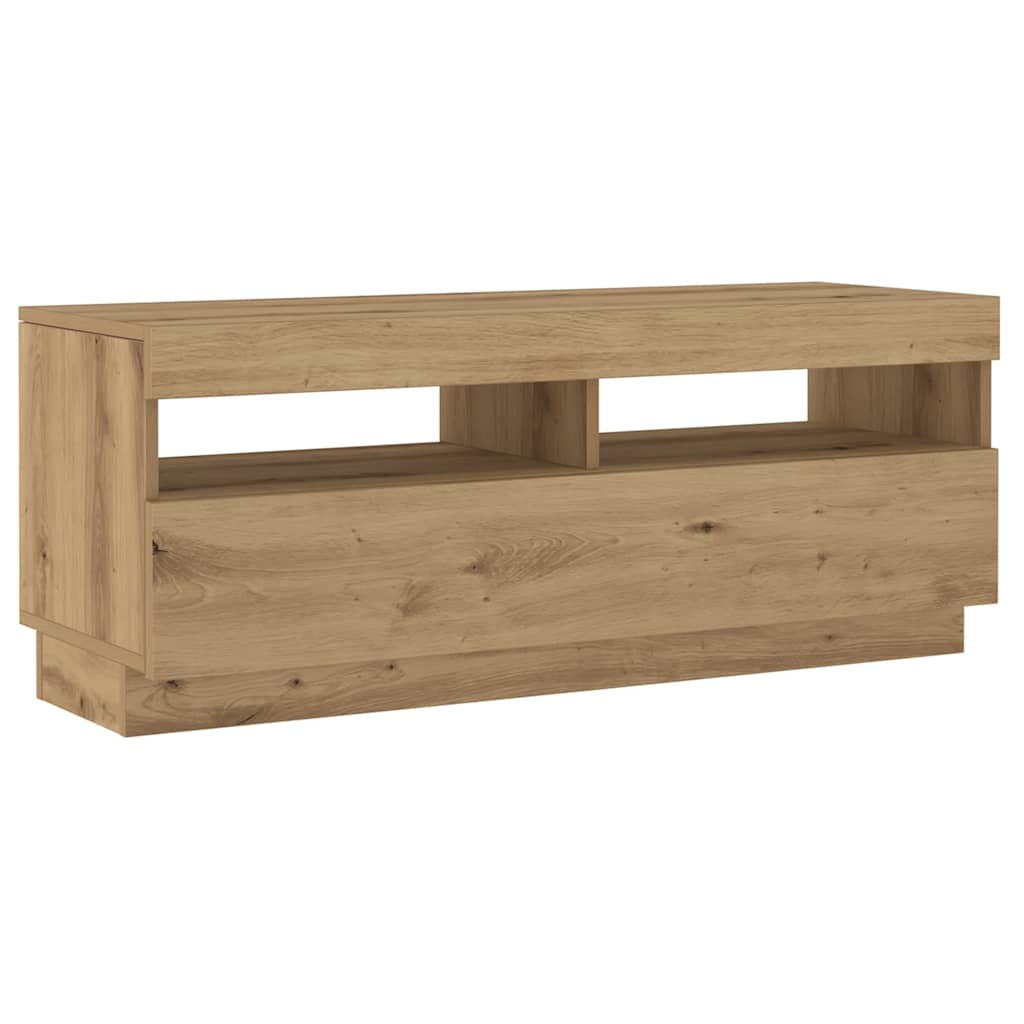 TV Cabinet with LED Lights Artisan Oak 200x35x40 cm Engineered Wood