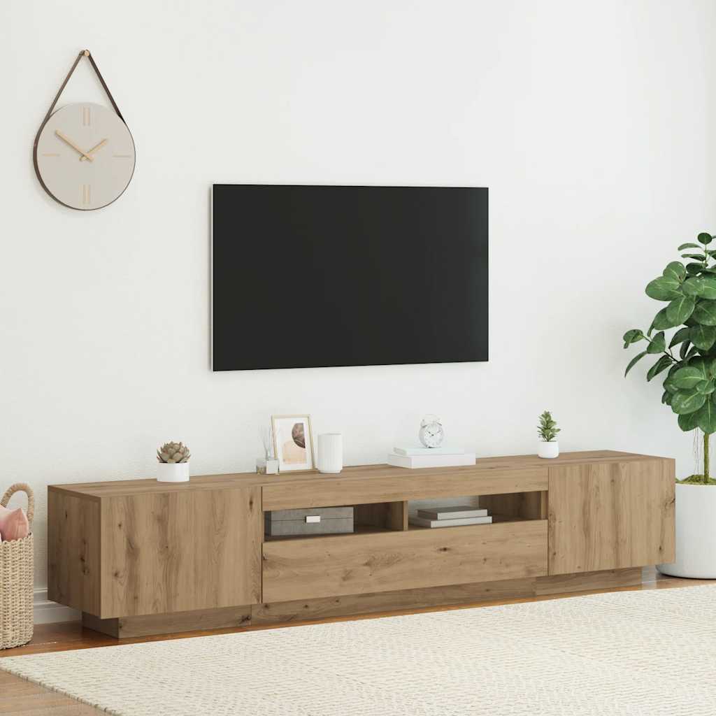 TV Cabinet with LED Lights Artisan Oak 200x35x40 cm Engineered Wood