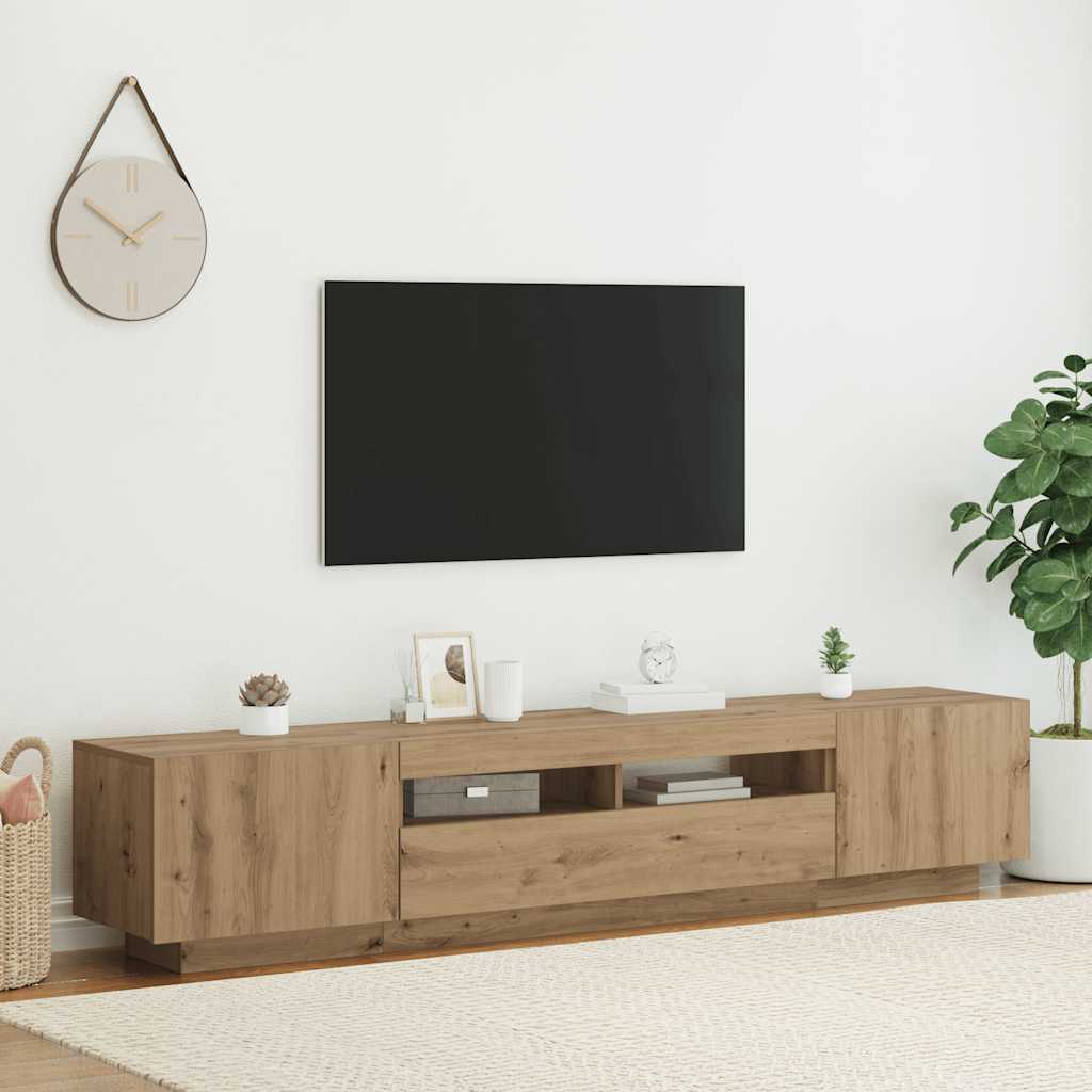 TV Cabinet with LED Lights Artisan Oak 200x35x40 cm Engineered Wood