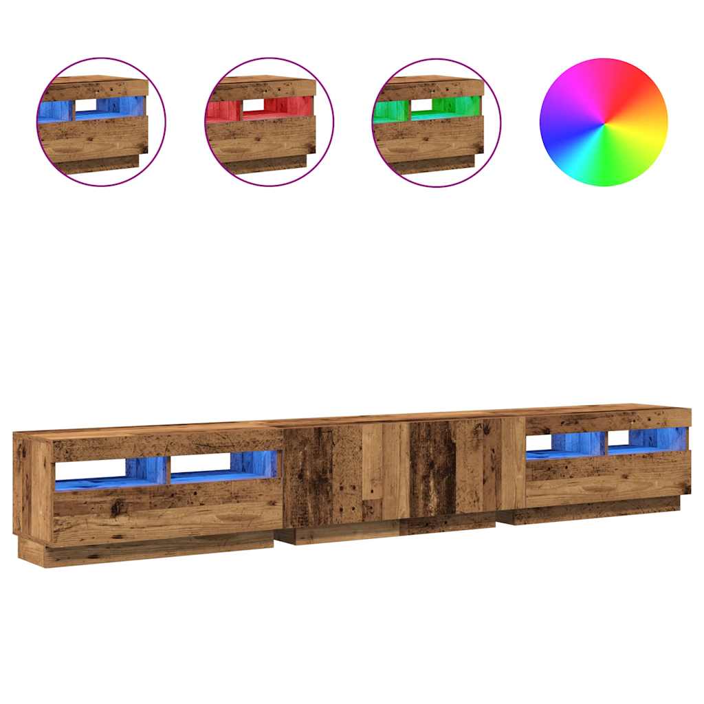 TV Cabinet with LED Lights Old Wood 260x35x40 cm Engineered Wood