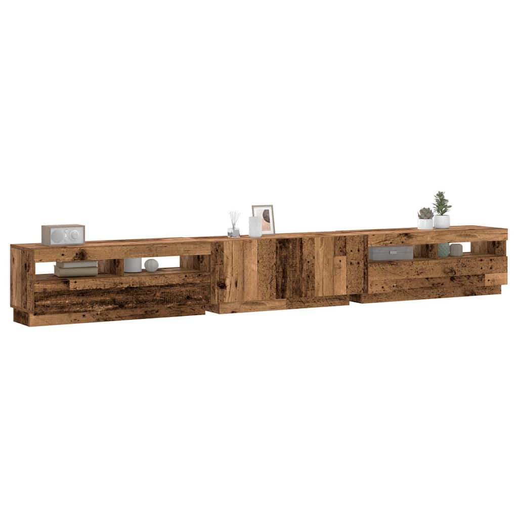 TV Cabinet with LED Lights Old Wood 300x35x40 cm Engineered Wood