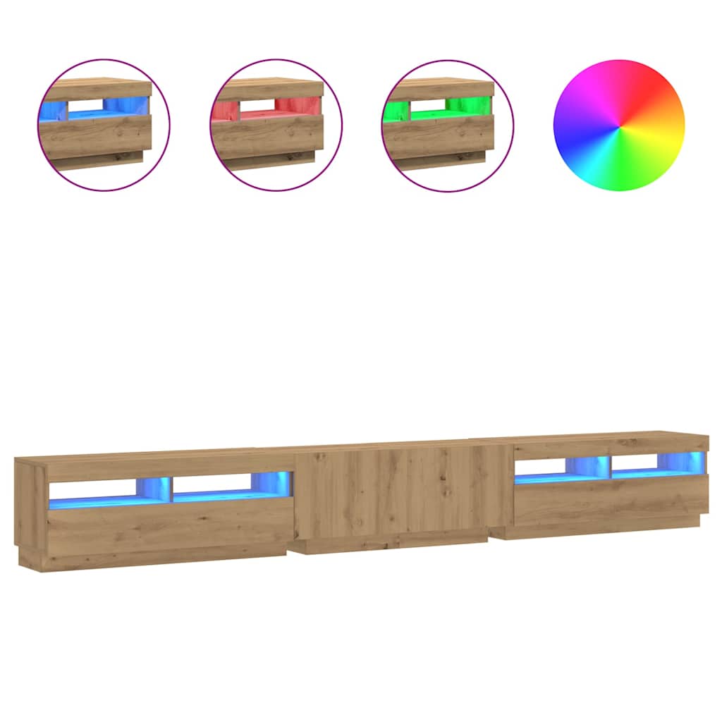 TV Cabinet with LED Lights Artisan Oak 300x35x40 cm Engineered Wood