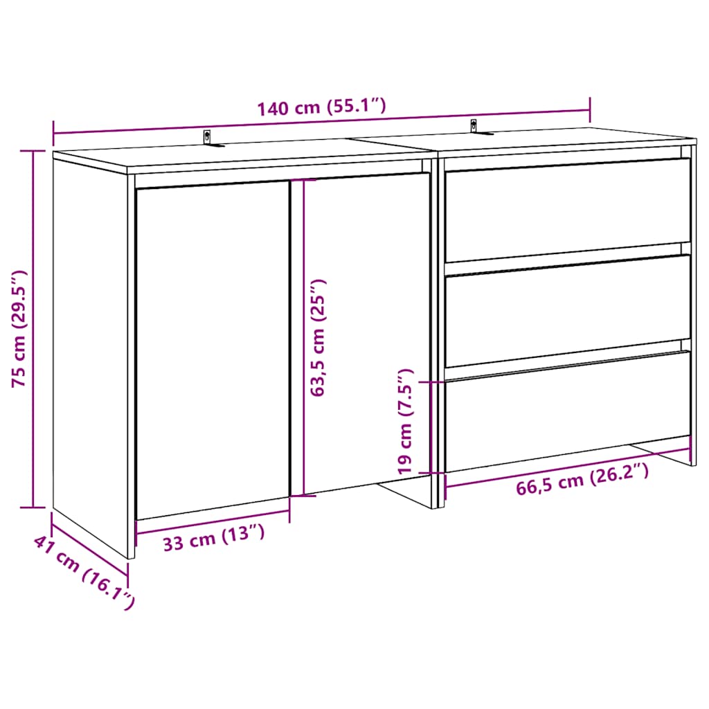2 Piece Sideboard Old Wood Engineered Wood