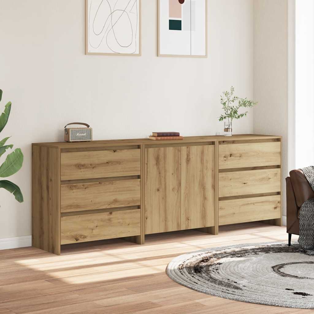 3 Piece Sideboard Artisan Oak Engineered Wood