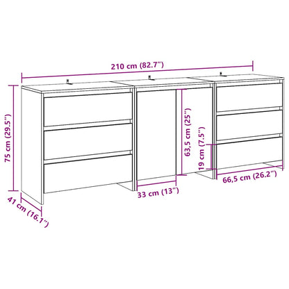 3 Piece Sideboard Artisan Oak Engineered Wood