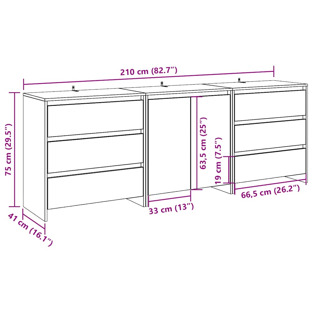 3 Piece Sideboard Artisan Oak Engineered Wood