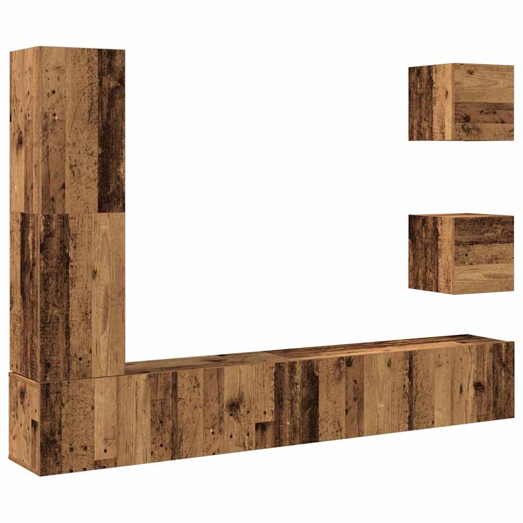 5 Piece TV Cabinet Set Wall-mounted Old Wood Engineered Wood