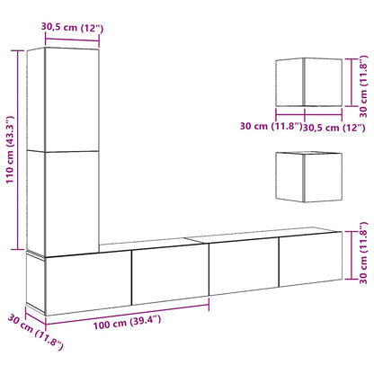 5 Piece TV Cabinet Set Wall-mounted Old Wood Engineered Wood