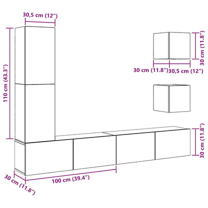 5 Piece TV Cabinet Set Wall-mounted Artisan Oak Engineered Wood